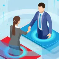 Lady and man shaking hands