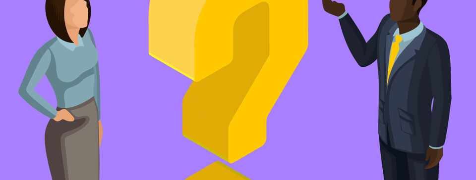 Two people question mark