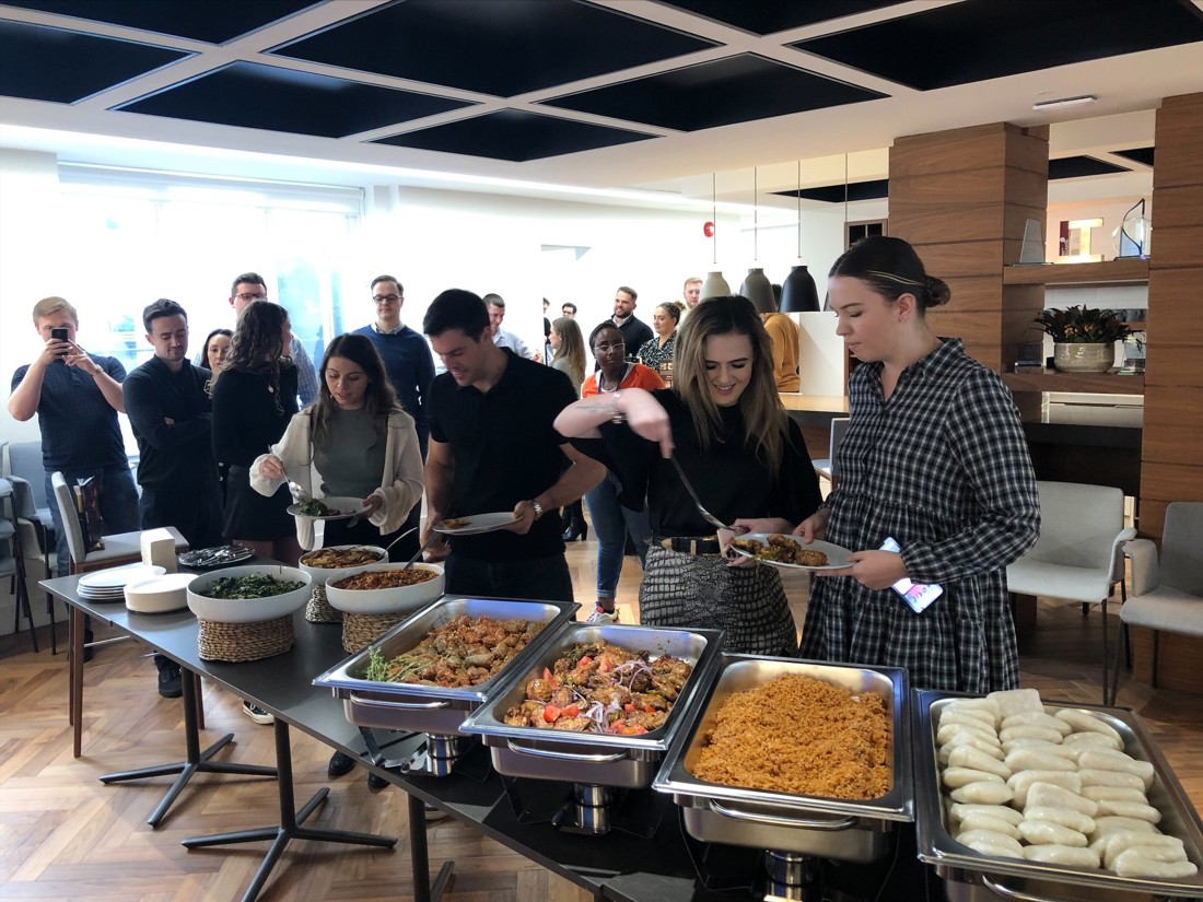 Employees eating lunch