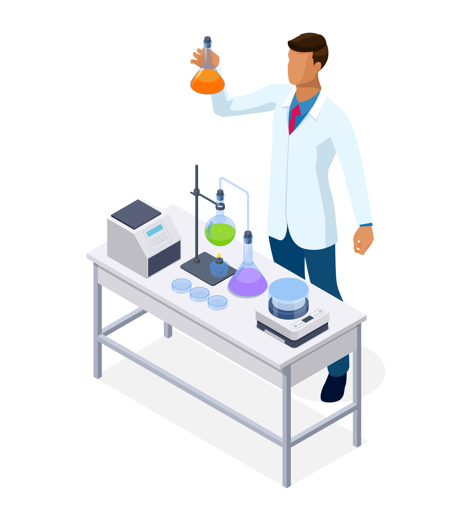 man with chemicals at a lab table